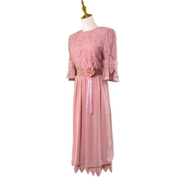 Vintage 80s Ursula of Switzerland Pale Pink Lace Cocktail Dress Women’s Size 10 - Picture 3 of 15